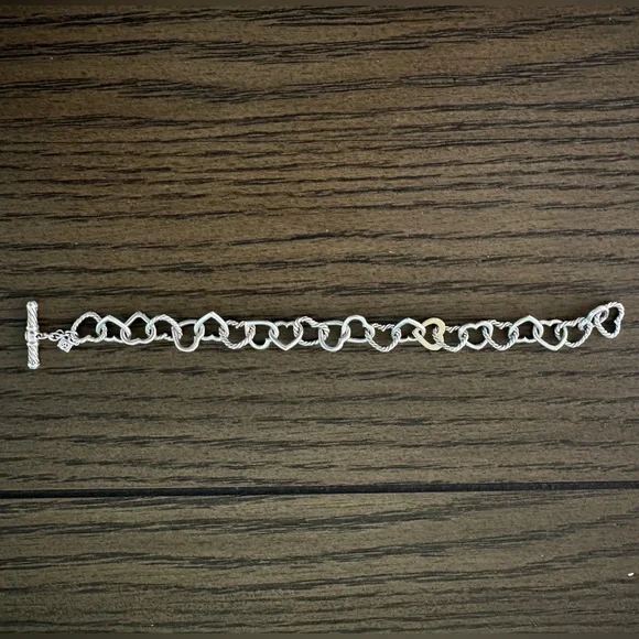 Authentic David Yurman .925 Sterling Silver 750 18K Gold Heart Toggle Bracelet - Picture 4 of 11